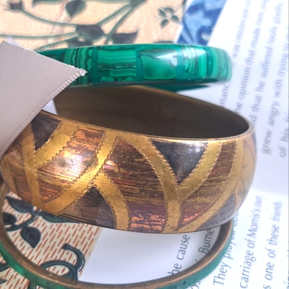 Set of 3 bracelets brass and malachite - Picture 5 of 5
